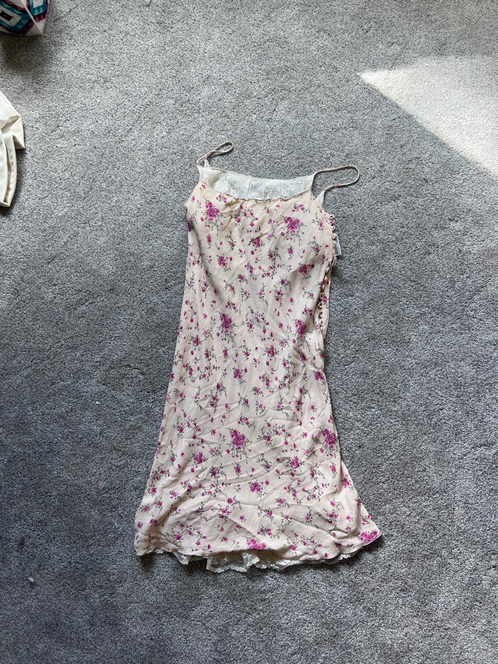 Hugo Buscati Cream Slip Dress with Pink Floral Print. Rare vintage